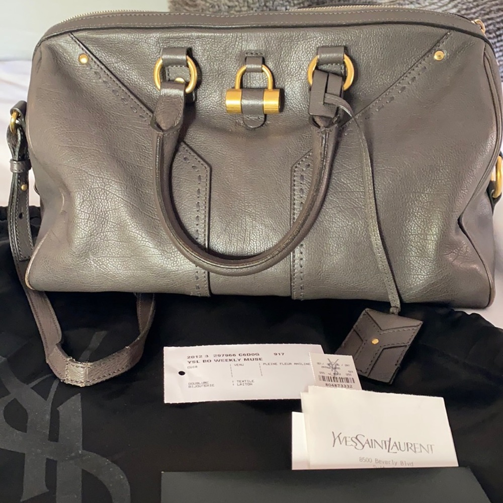 Authentic Saint Laurent Grey Muse Bowler Bag